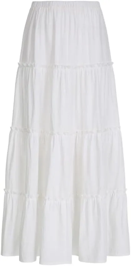White Bohemian Midi Long Skirt Patchwork Ruffle Summer Loose Casual Skirts Elegant Beach Party Maxi A Line Boho Skirts