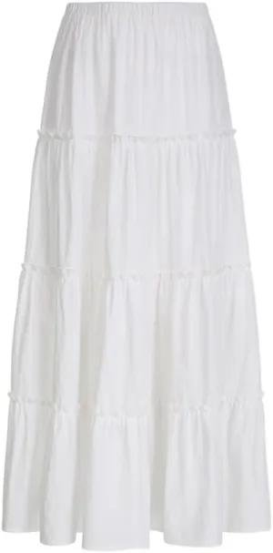 White Bohemian Midi Long Skirt Patchwork Ruffle Summer Loose Casual Skirts Elegant Beach Party Maxi A Line Boho Skirts