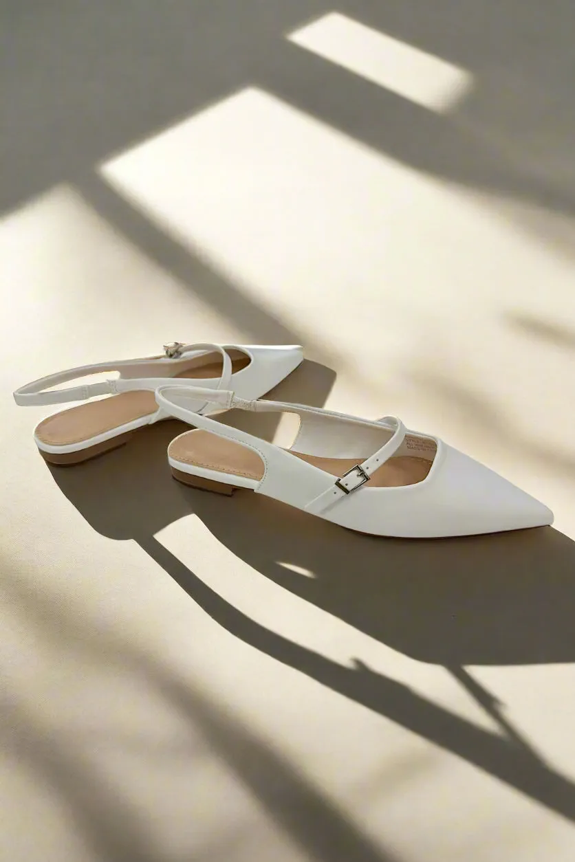 White Pointy-toe Slingback Flats