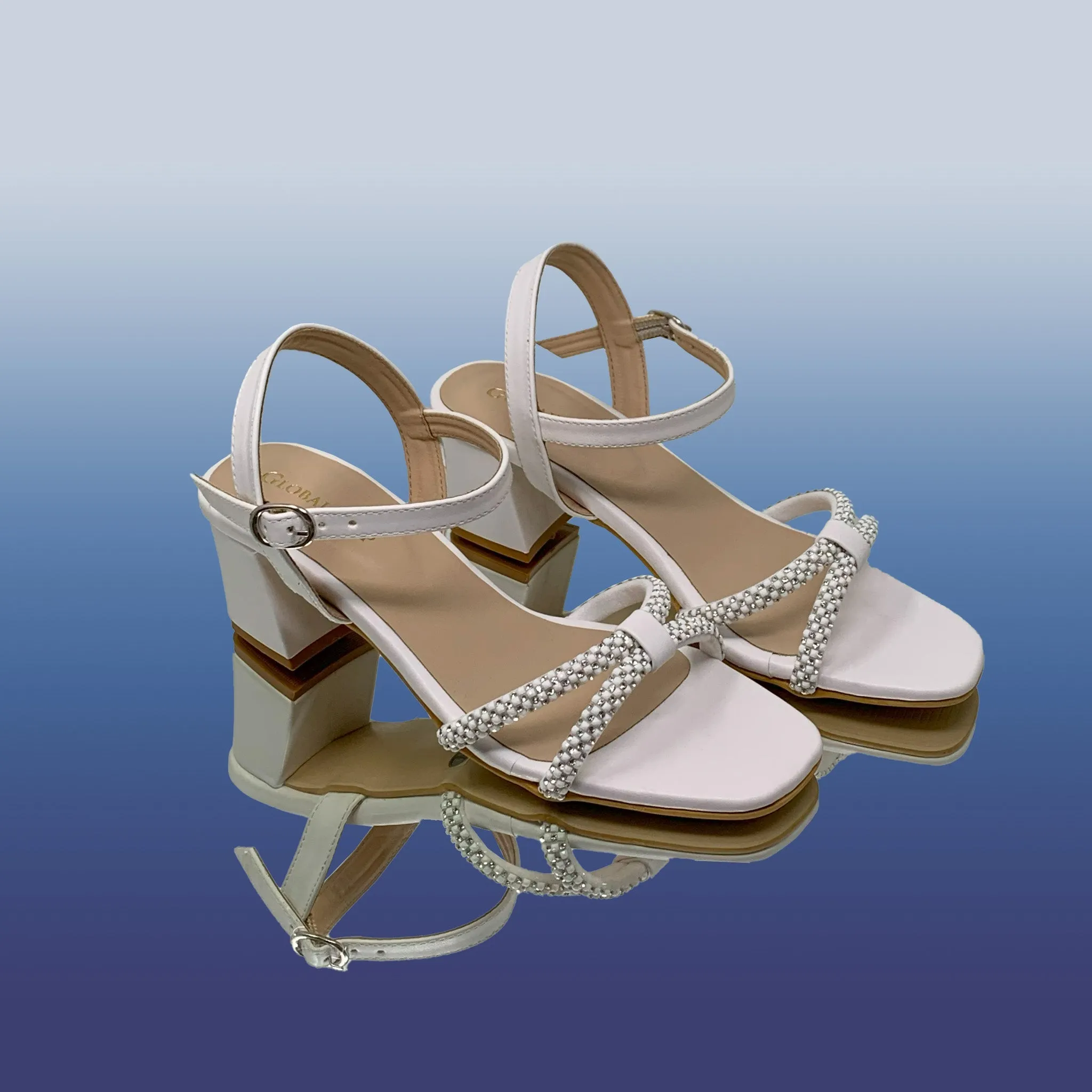 White Rhinestone Detailed Heels