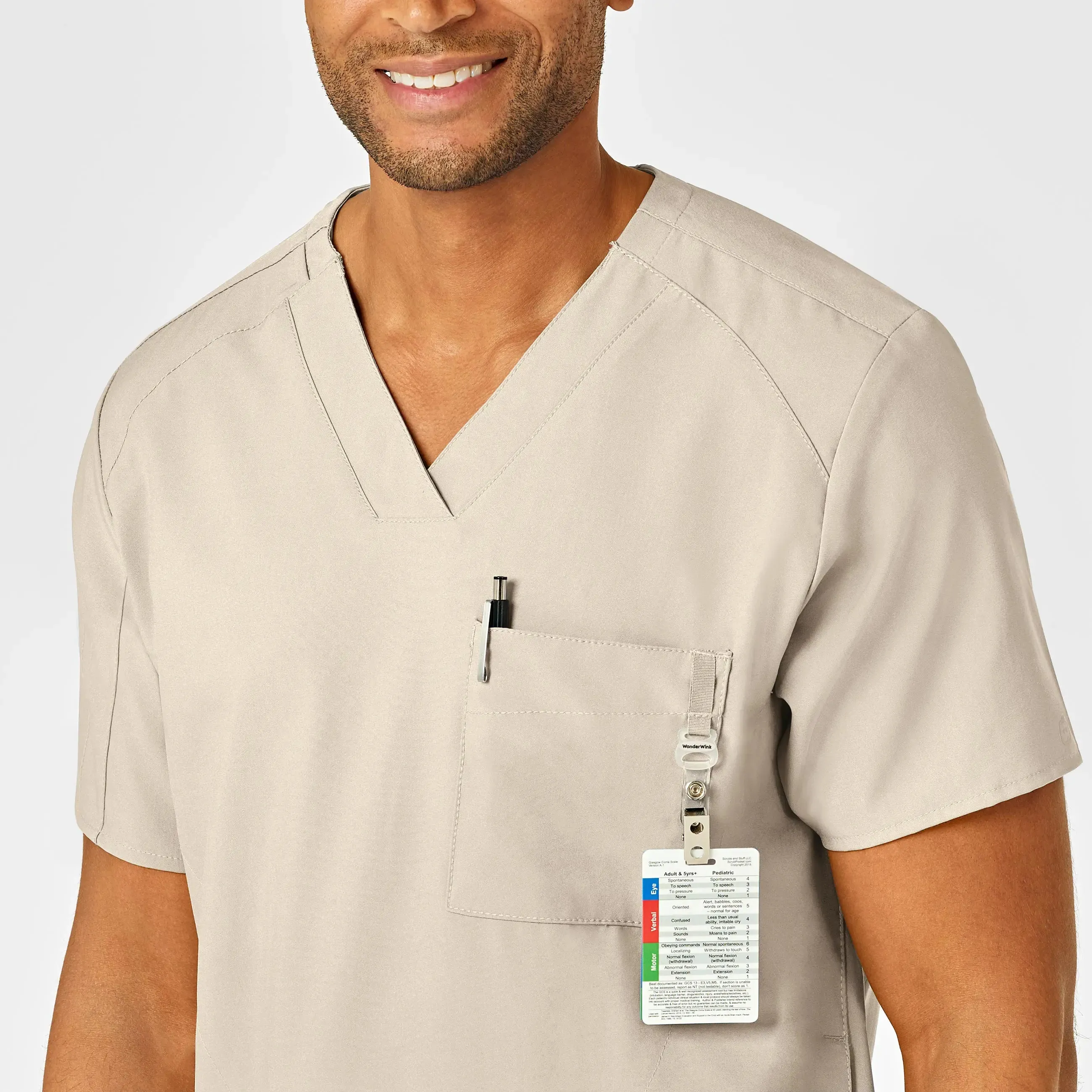 Wink Men's W123 V-Neck Scrub Top - Khaki