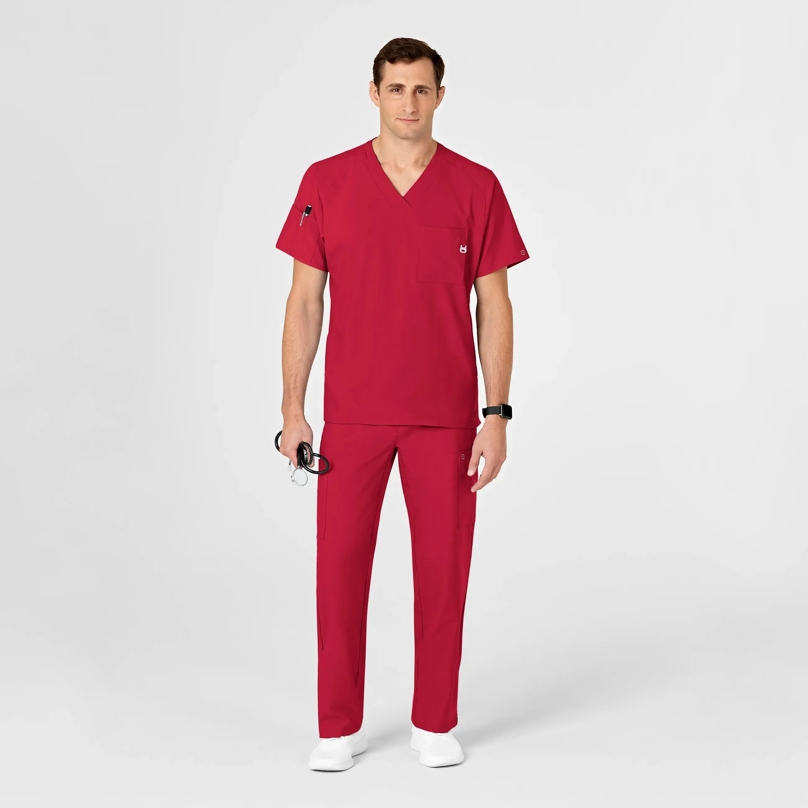 Wink Men's W123 V-Neck Scrub Top - Red
