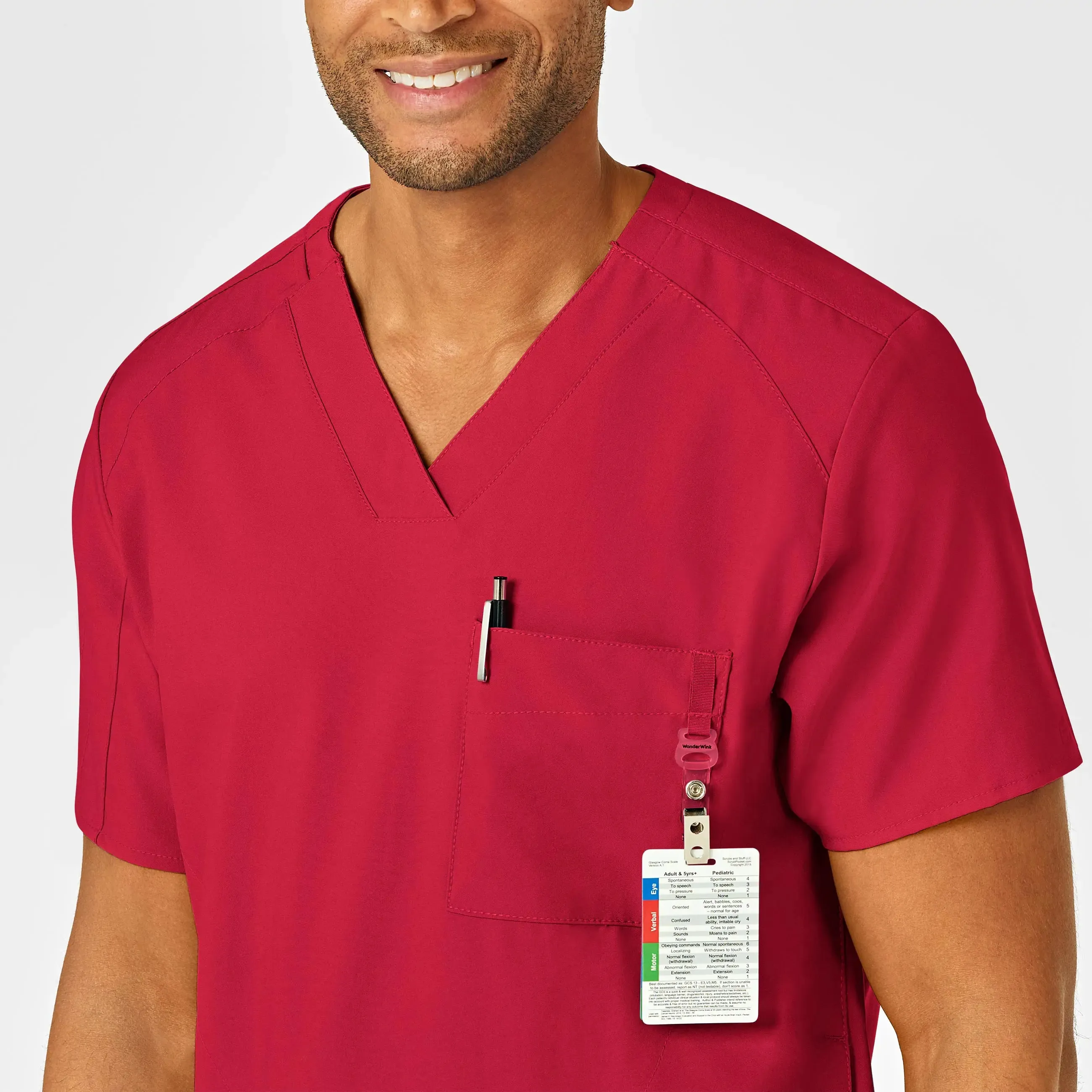 Wink Men's W123 V-Neck Scrub Top - Red