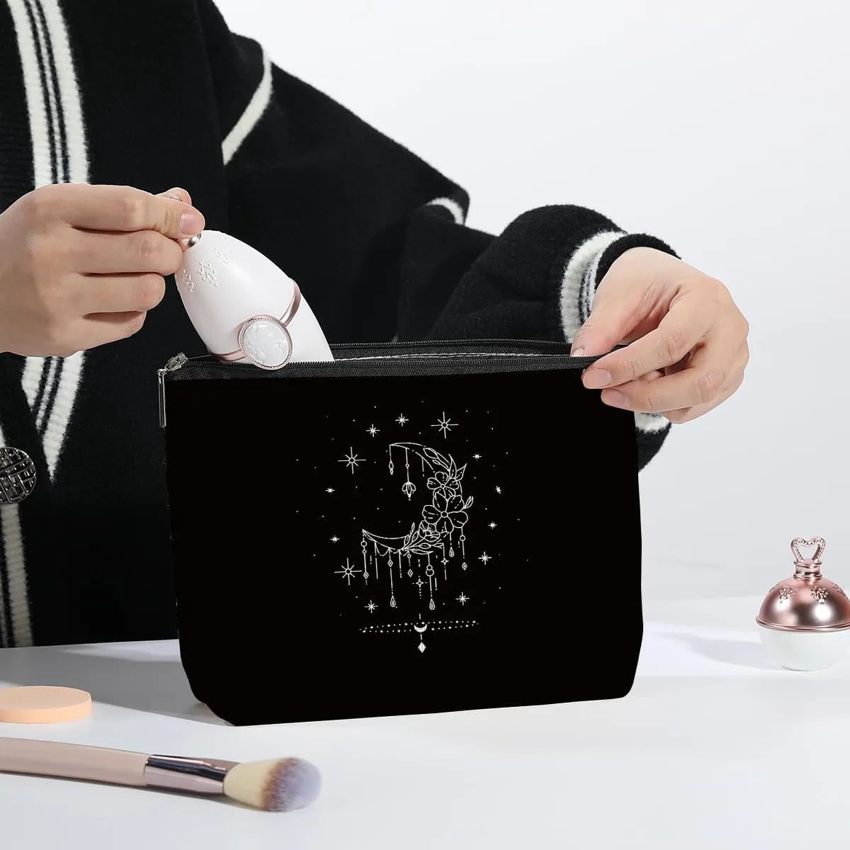Witchy Gifts for Women Tarot Makeup Bag Boho Cosmetic Bag Boho Crescent Moon Celestial Travel Toiletry Makeup Organizer Zipper Pouch Christmas Birthday Friendship Gift Ideas