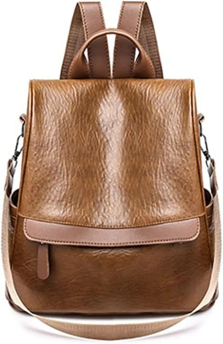 women Ladies Backpack Pu Leather Female Backpacks Ladies Black Brown Solid Color Bag (Brown)