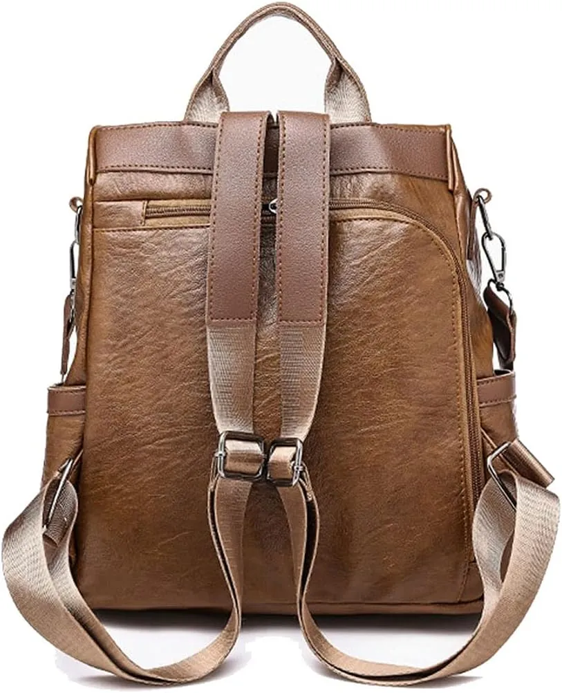 women Ladies Backpack Pu Leather Female Backpacks Ladies Black Brown Solid Color Bag (Brown)
