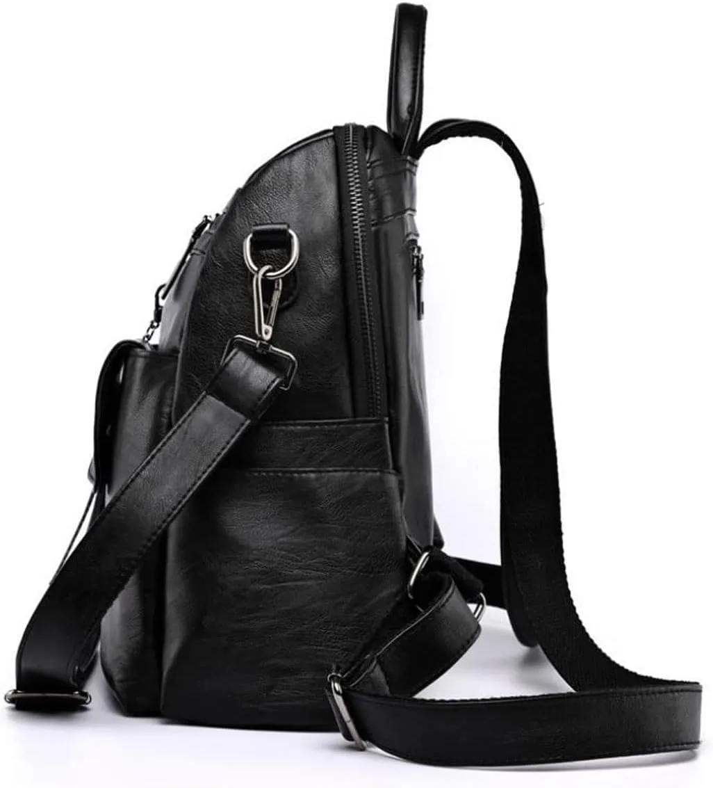 women Ladies PU Backpack Commuter Tassel Dual-use Travel Computer Backpacks (Black)
