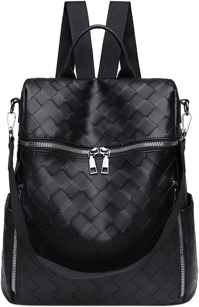 women PU Leather Leisure Travel Backpacks Quality Ladies Bag Pack (Black)