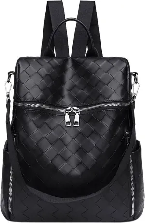 women PU Leather Leisure Travel Backpacks Quality Ladies Bag Pack (Black)