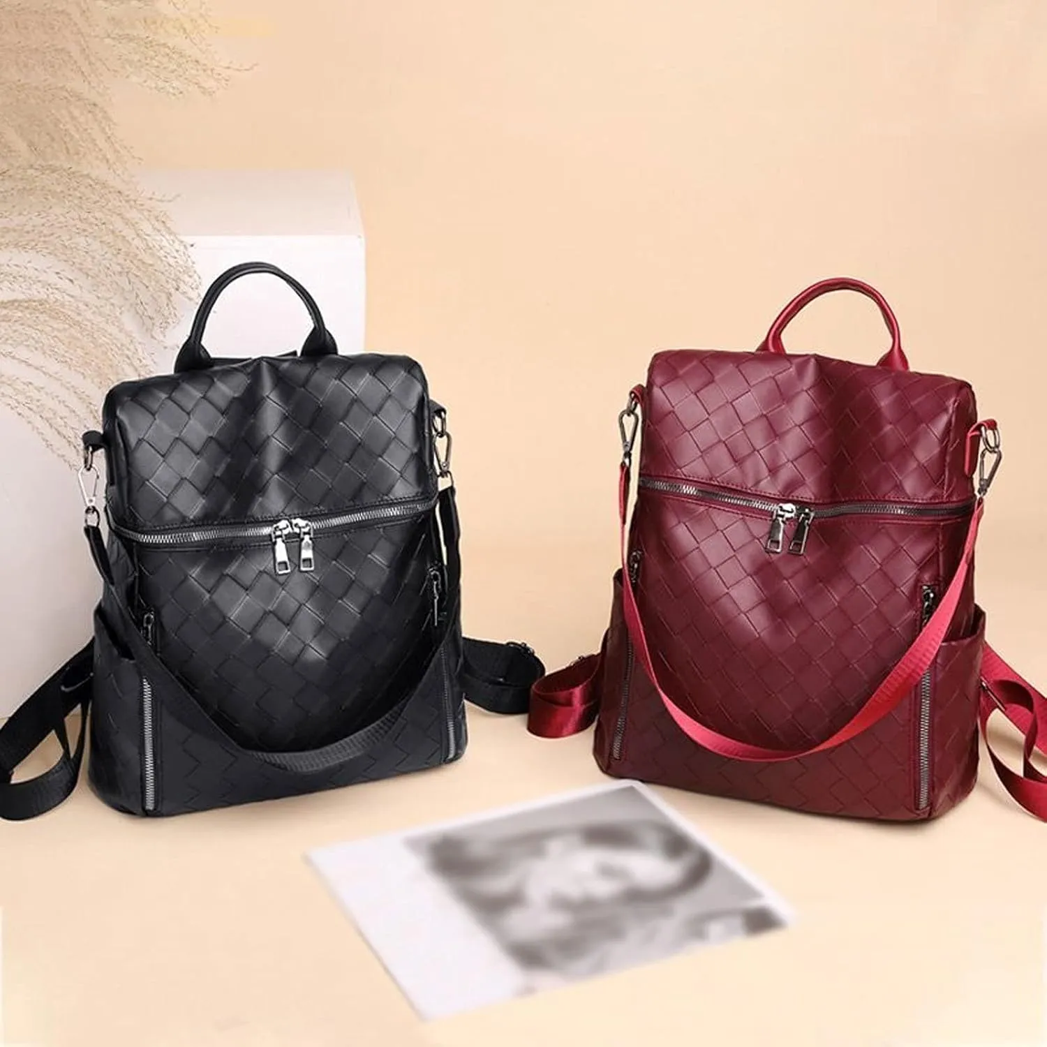 women PU Leather Leisure Travel Backpacks Quality Ladies Bag Pack (Red)