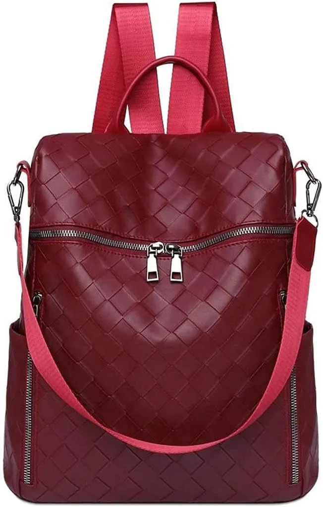 women PU Leather Leisure Travel Backpacks Quality Ladies Bag Pack (Red)