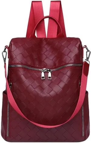 women PU Leather Leisure Travel Backpacks Quality Ladies Bag Pack (Red)