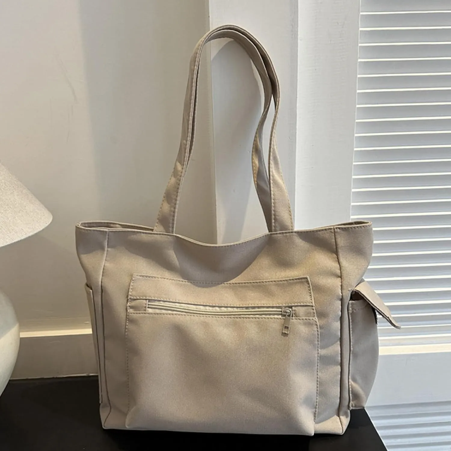 Women Shoulder Bags Fashion New Pattern Simple Solid Color Large Capacity Casual Practical Zipper Bag (Khaki, One Size)