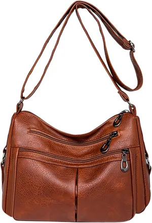 Women Vintage Simple Solid Horizontal Square Soft Leather Crossbody Bag Shoulder Bag Outdoor Messenger (Brown, One Size)