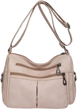 Women Vintage Simple Solid Horizontal Square Soft Leather Crossbody Bag Shoulder Bag Outdoor Messenger (White, One Size)