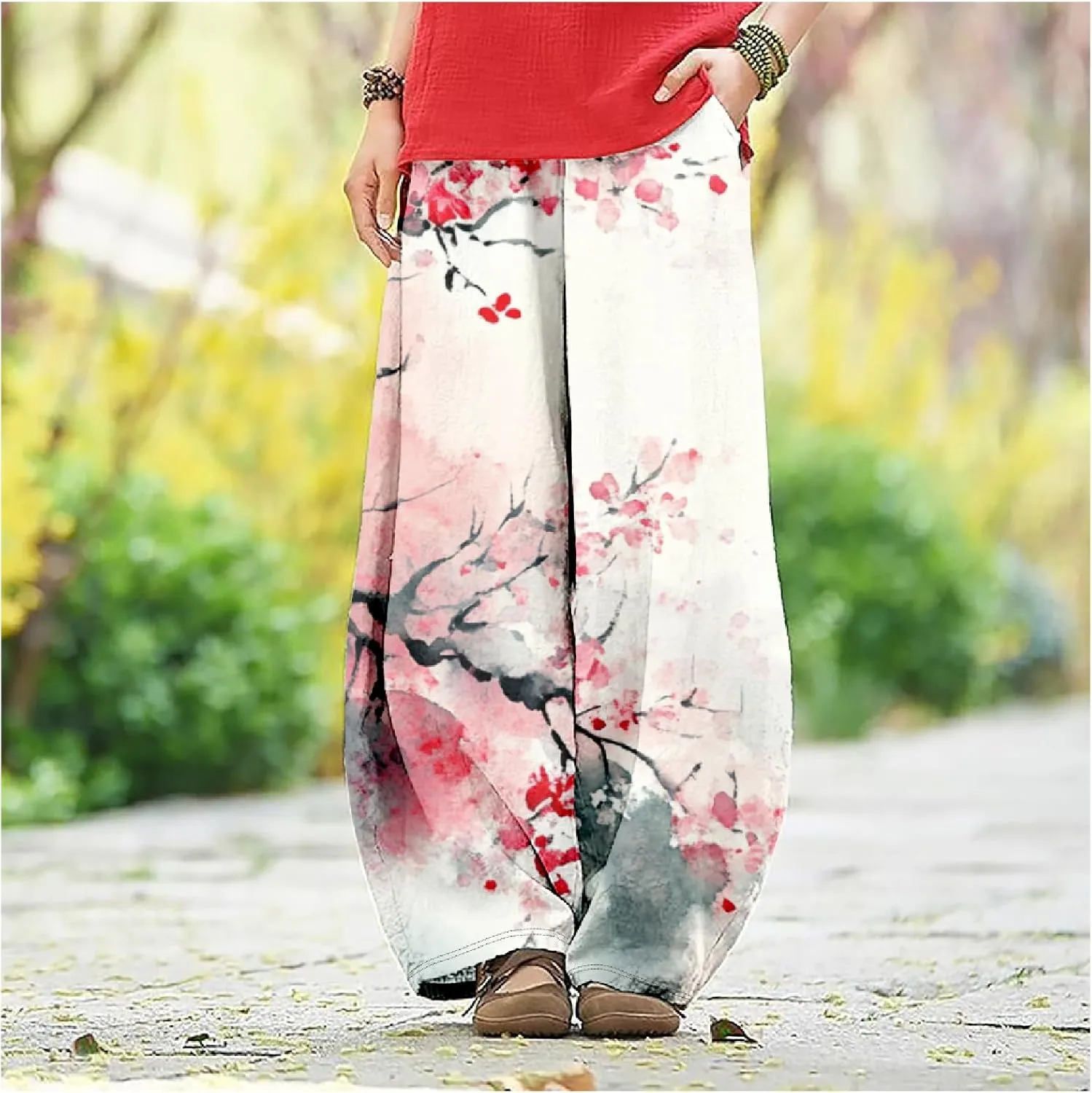 Womens Baggy Cotton Linen Blend Lantern Trousers Ladies Summer Casual Elastic Waist Hippie Wide Leg Palazzo Pants