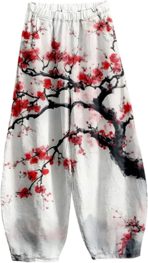 Womens Baggy Cotton Linen Blend Wide Leg Palazzo Pants Ladies Summer Casual Loose Hippie Lantern Trousers with Elastic Waist