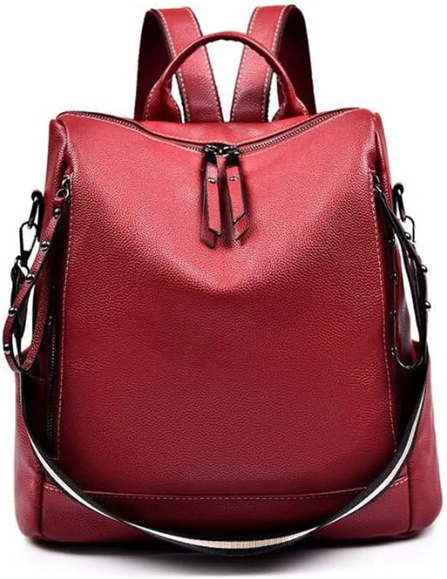 Women's Double Shoulder Backpack PU Casual Fashion Multi-compartment Design Large Capacity Backpacks (Red)