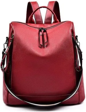 Women's Double Shoulder Backpack PU Casual Fashion Multi-compartment Design Large Capacity Backpacks (Red)