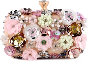 Women's Elegant Clutch Purse Colorful Floral Evening Bag 3D Sequin Flower Handbag Wallet Wedding Party Banquet Bagbag2515OWOISS