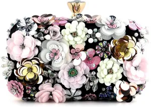 Women's Elegant Clutch Purse Colorful Floral Evening Bag 3D Sequin Flower Handbag Wallet Wedding Party Banquet Bagbag2516OWOISS
