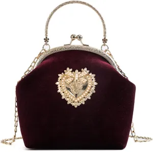 Women's Elegant Evening Clutch Handbag Velvet Purse Crossbody Vintage Satchel Shoulder Bag for Prom Party Weddingbag1620OWOISS