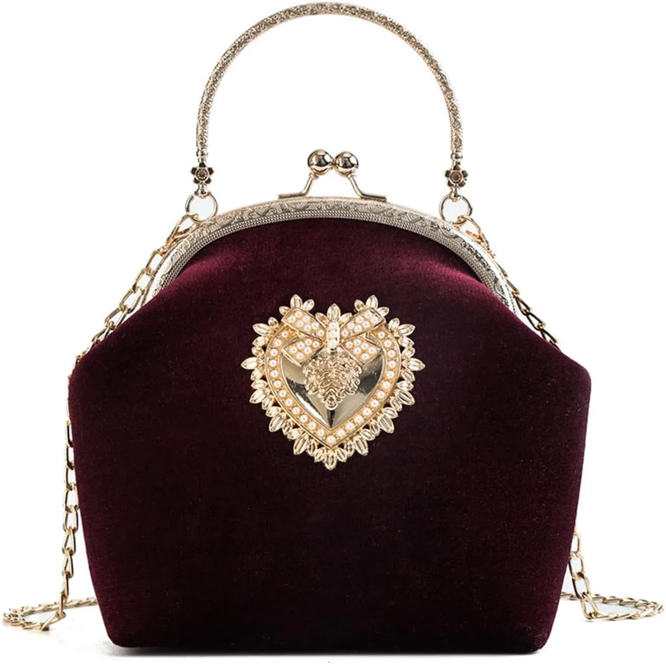 Women's Elegant Evening Clutch Handbag Velvet Purse Crossbody Vintage Satchel Shoulder Bag for Prom Party Weddingbag1620OWOISS