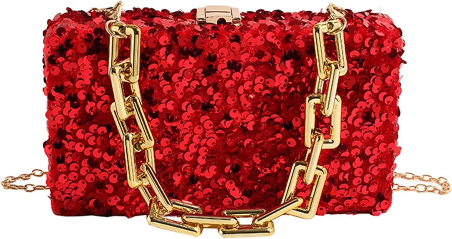 Women's Glitter Sequin Satchel Retro Evening Shoulder Bag Party Clutch Wedding Purse Fashion Crossbody Prom Handbagbag1872OWOISS