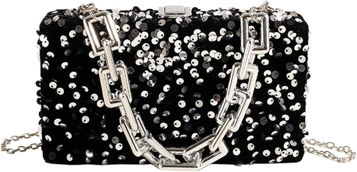 Women's Glitter Sequin Satchel Retro Evening Shoulder Bag Party Clutch Wedding Purse Fashion Crossbody Prom Handbagbag275OWOISS