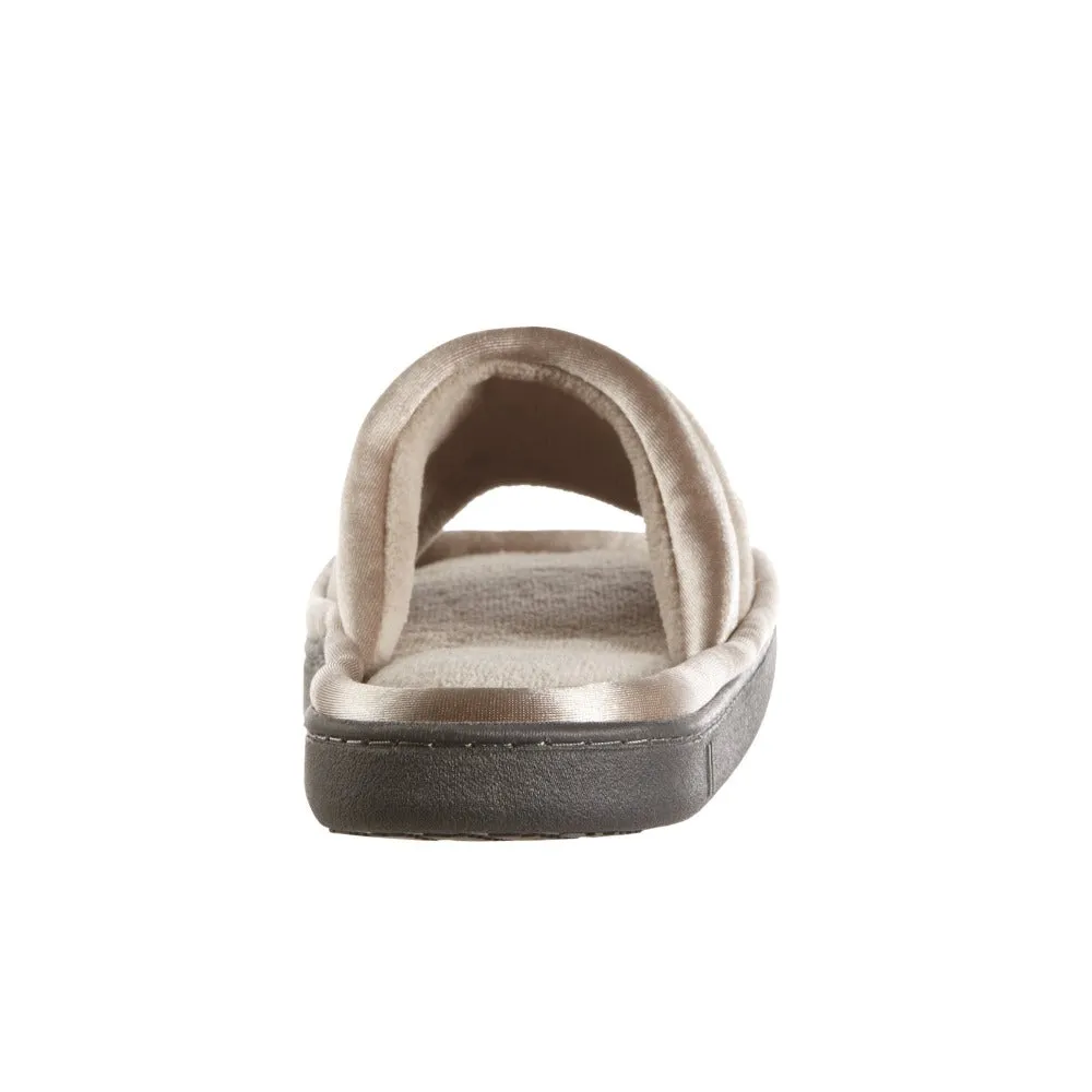 Women’s Microterry Satin Trim Wider Width Slide Slippers