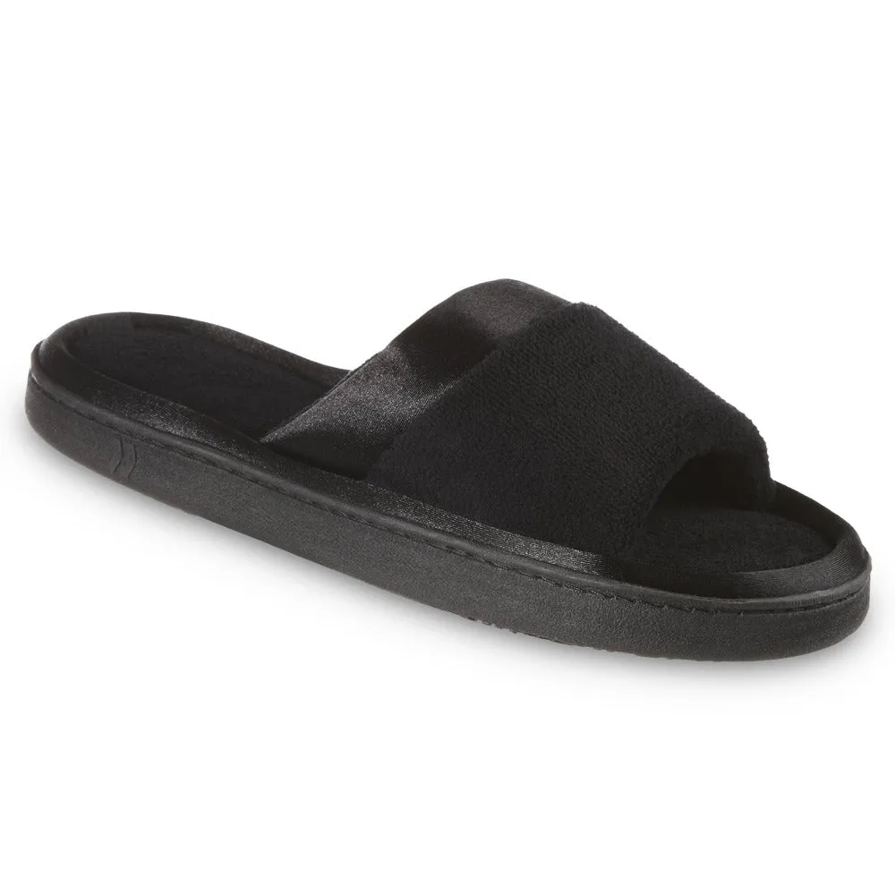 Women’s Microterry Satin Trim Wider Width Slide Slippers
