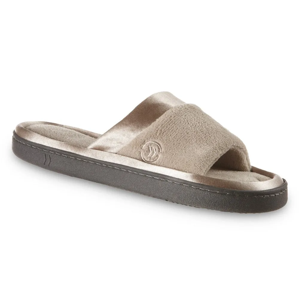 Women’s Microterry Satin Trim Wider Width Slide Slippers