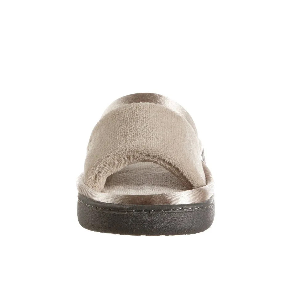 Women’s Microterry Satin Trim Wider Width Slide Slippers