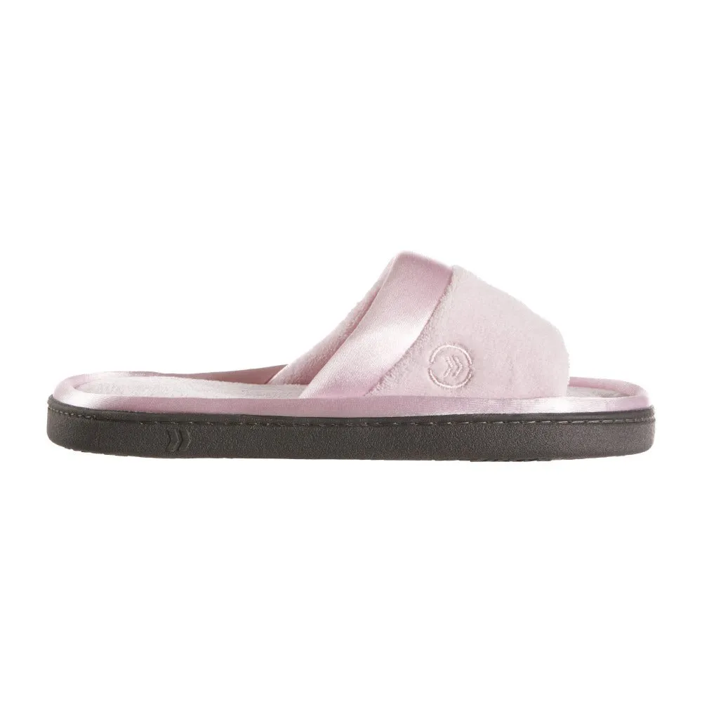Women’s Microterry Satin Trim Wider Width Slide Slippers