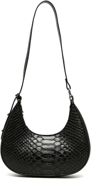 Women's PU Leather Satchel Vintage Snake Print Handbags Crescent Bags Small Clutch Purses Ladies Stylish Shoulder Bags