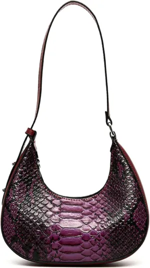 Women's PU Leather Satchel Vintage Snake Print Handbags Crescent Bags Small Clutch Purses Ladies Stylish Shoulder Bags
