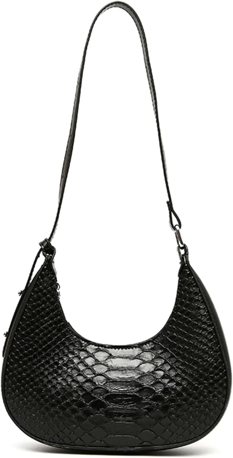 Women's PU Leather Satchel Vintage Snake Print Handbags Crescent Bags Small Clutch Purses Ladies Stylish Shoulder Bags