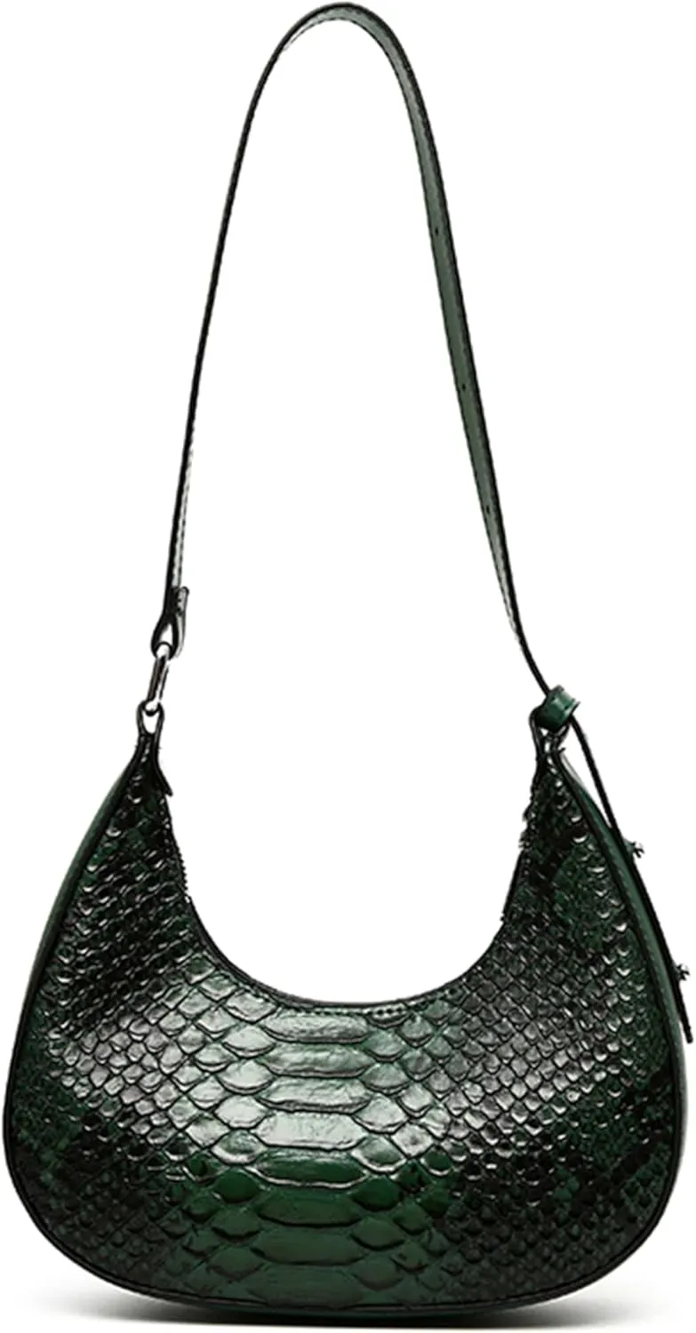 Women's PU Leather Satchel Vintage Snake Print Handbags Crescent Bags Small Clutch Purses Ladies Stylish Shoulder Bagsbag1260OWOISS