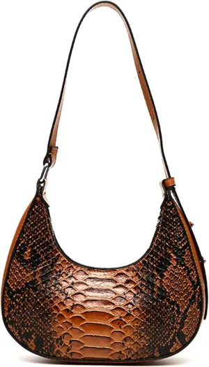 Women's PU Leather Satchel Vintage Snake Print Handbags Crescent Bags Small Clutch Purses Ladies Stylish Shoulder Bagsbag1262OWOISS