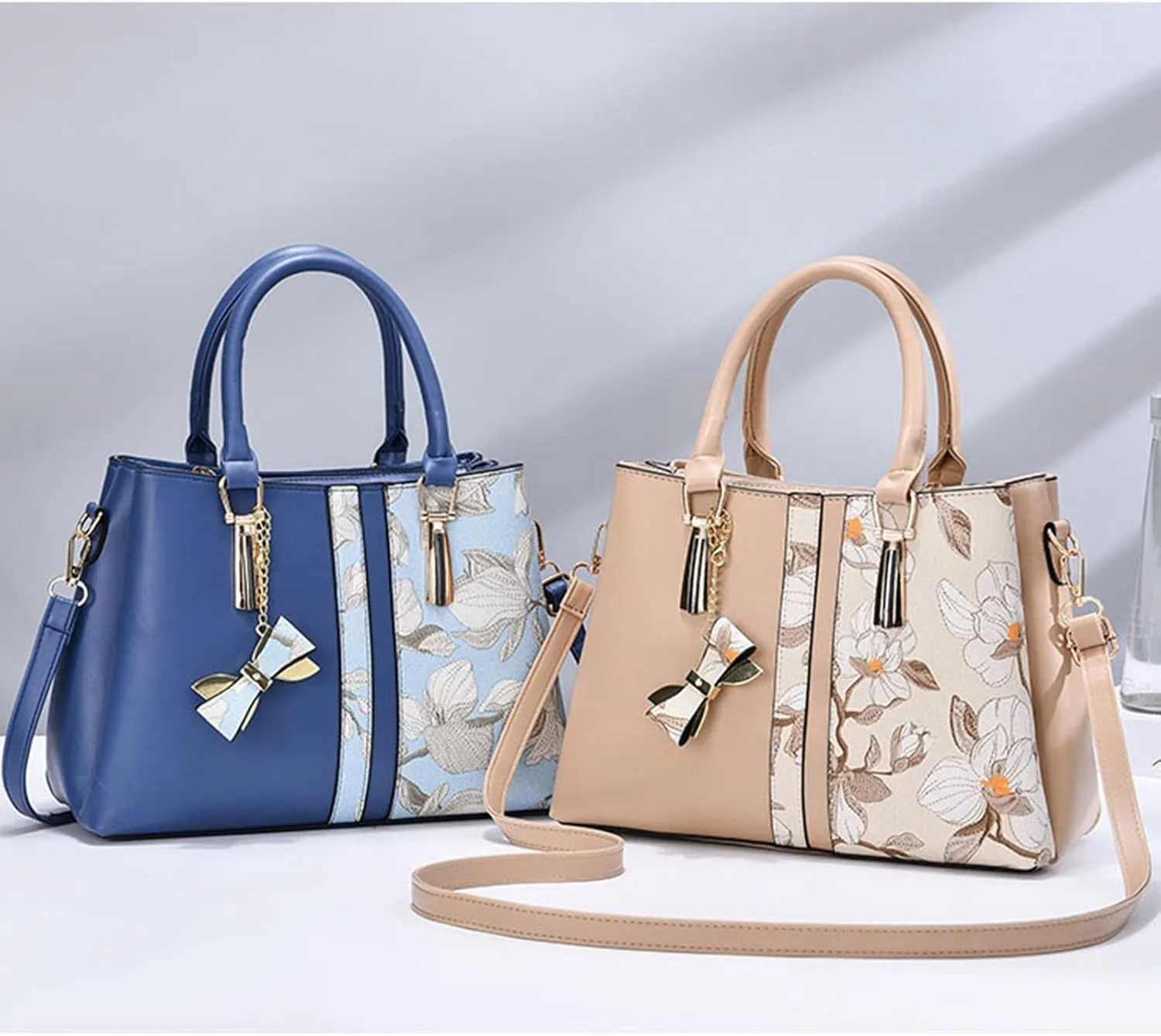 Womens Skull Print Pu Leather Hobo Tote Shoulder Bag Package Handbag with Gift Blue