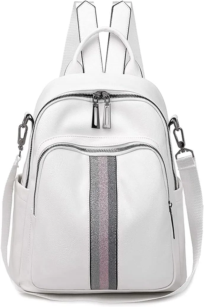 Women's Soft Leather Casual Large Capacity Multi-Purpose Backpacks (White)