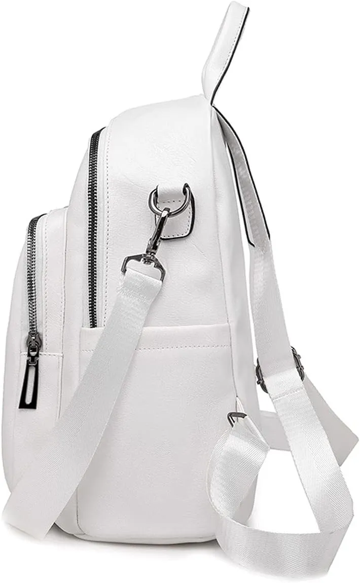 Women's Soft Leather Casual Large Capacity Multi-Purpose Backpacks (White)