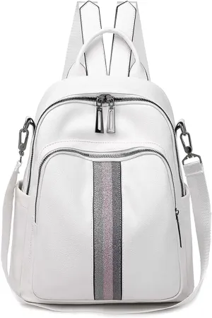 Women's Soft Leather Casual Large Capacity Multi-Purpose Backpacks (White)