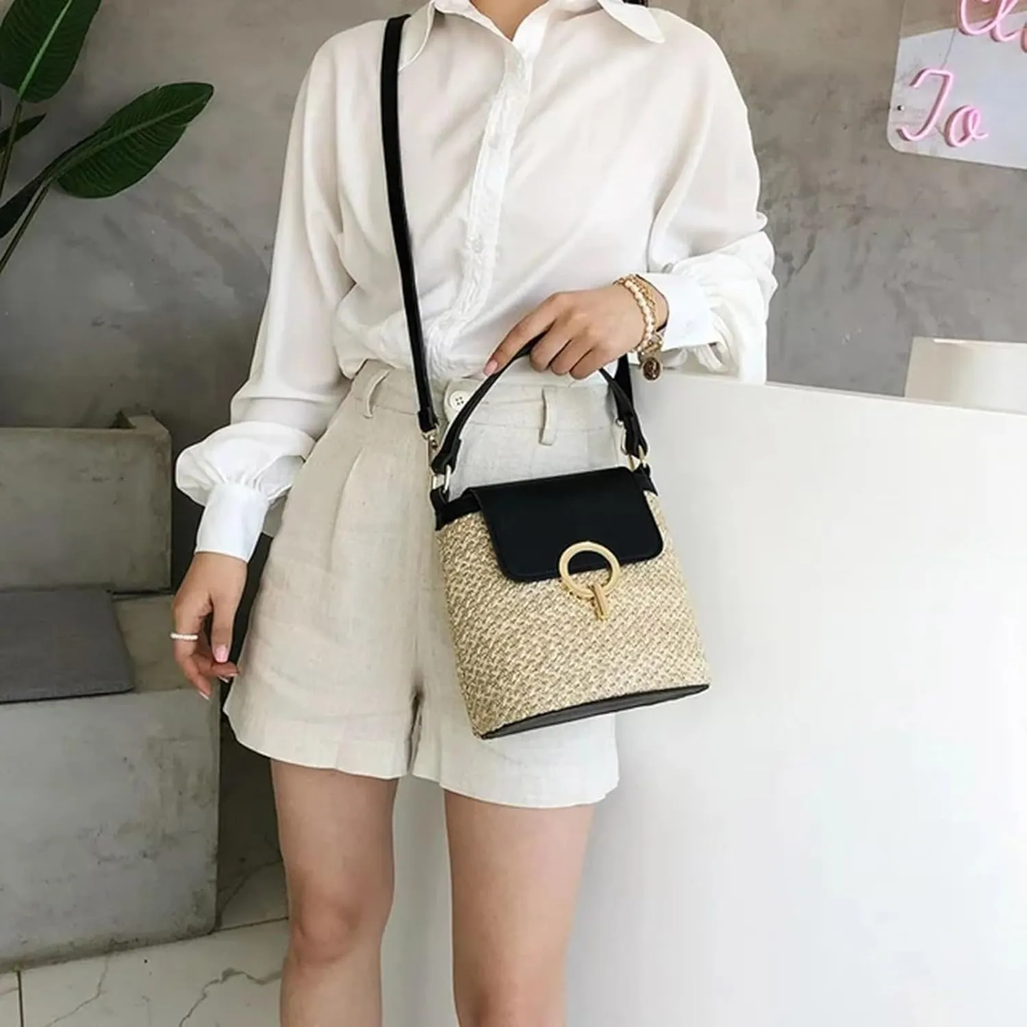 Women's Straw Woven Beach Bag Summer Vacation Shoulder Purse Crossbody Bags for Women,ultra Soft Leather Purses for Women