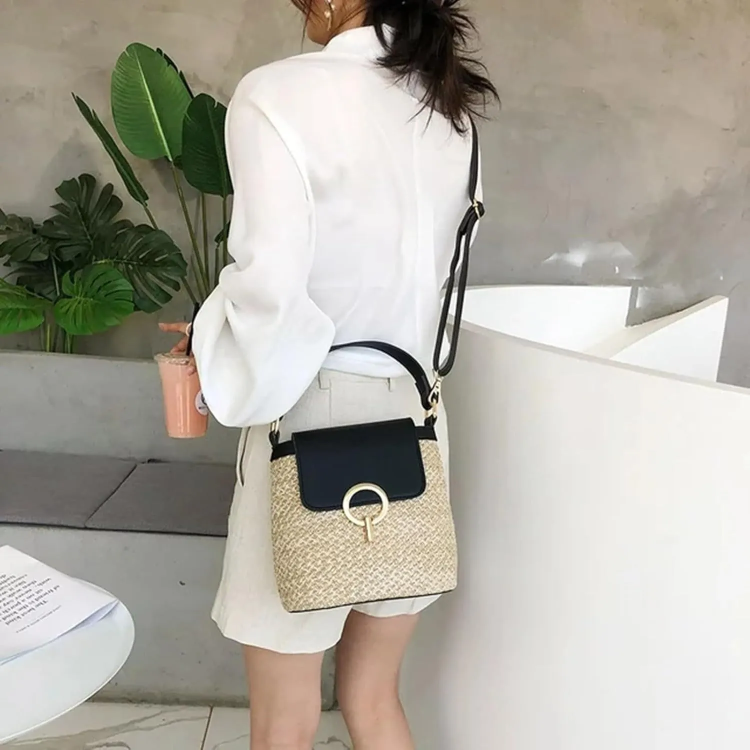 Women's Straw Woven Beach Bag Summer Vacation Shoulder Purse Crossbody Bags for Women,ultra Soft Leather Purses for Women
