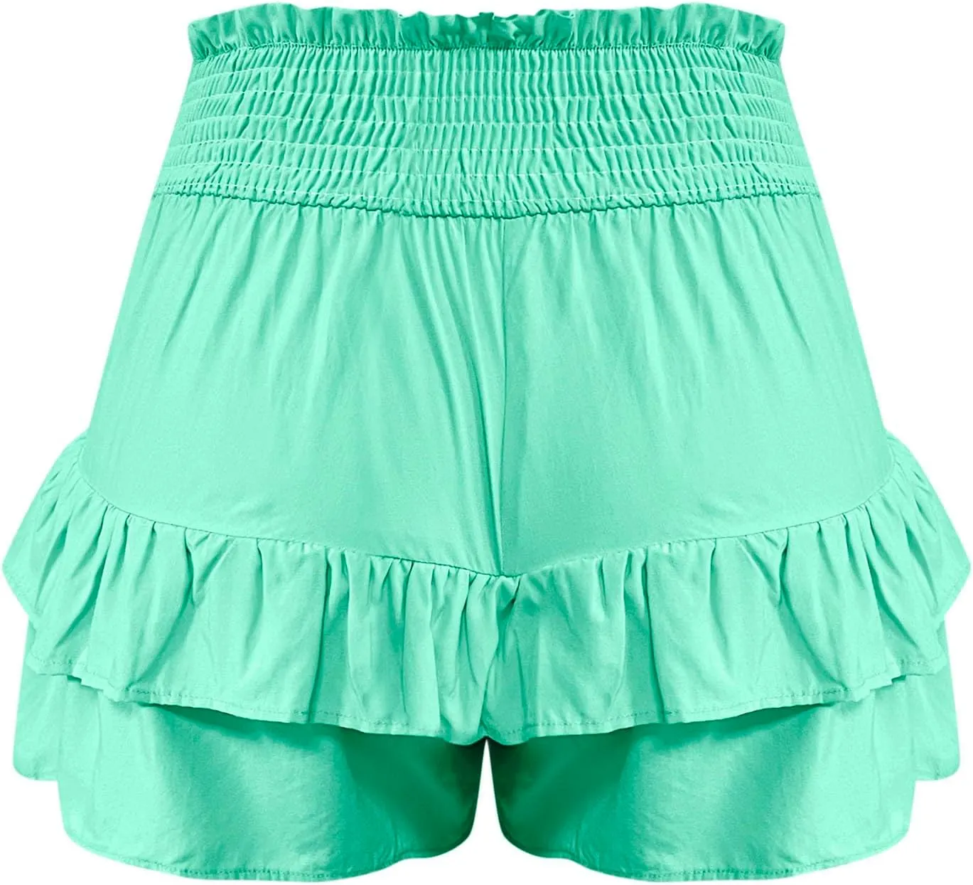 Womens Summer Shorts Ruffle Layered Skirt Elastic High Waisted Shorts Flared Pleated Hem Pants Fashion Outfits