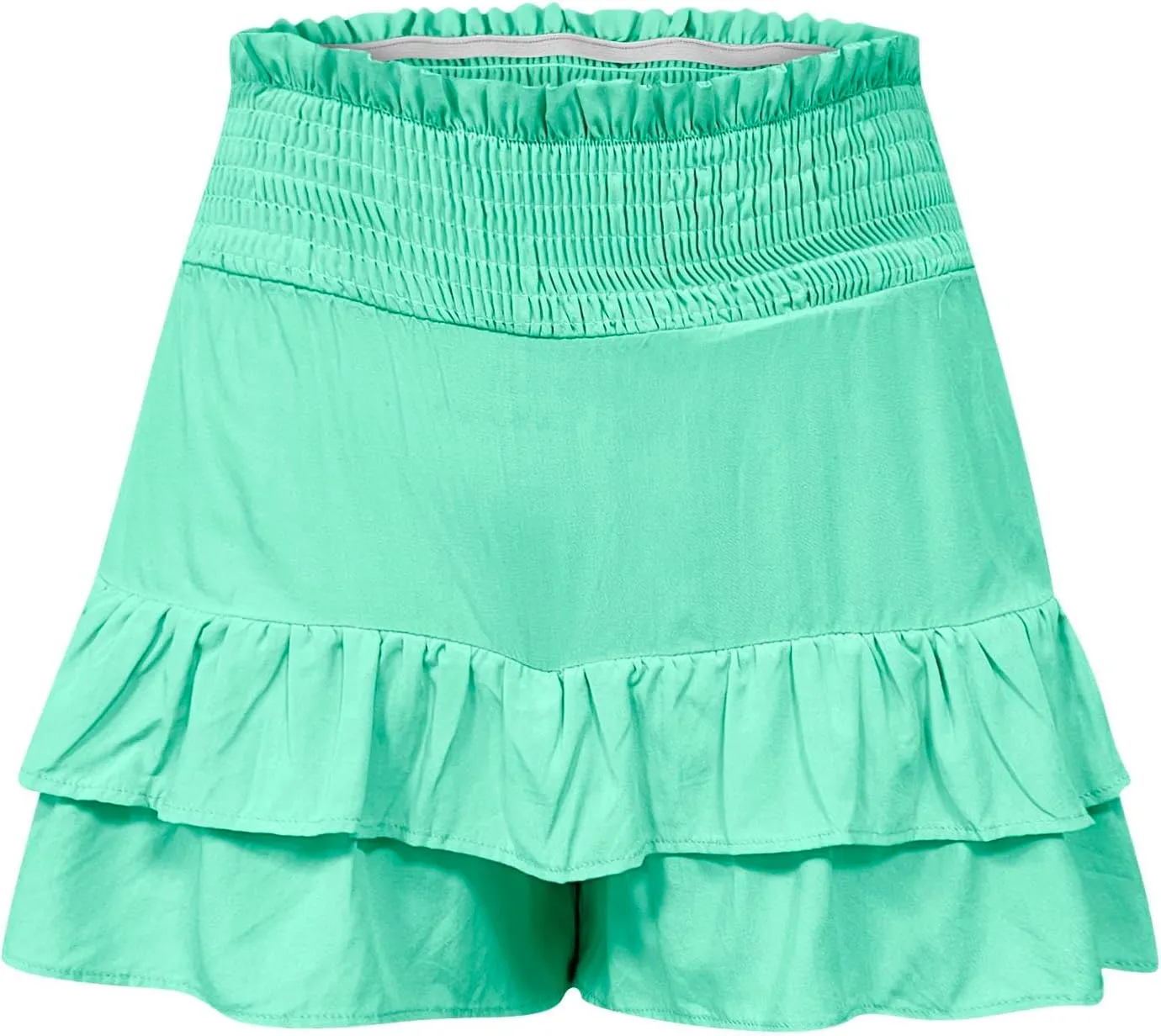 Womens Summer Shorts Ruffle Layered Skirt Elastic High Waisted Shorts Flared Pleated Hem Pants Fashion Outfits