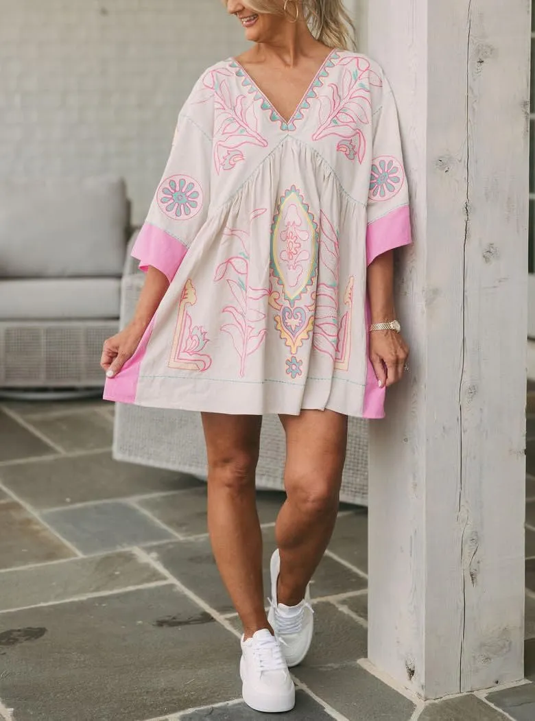 Womens Sundress Summer V Neck Short Tshirt Dress Y2k Floral Print Babydoll Sun Dresses Flowy Boho A Line Mini Dress