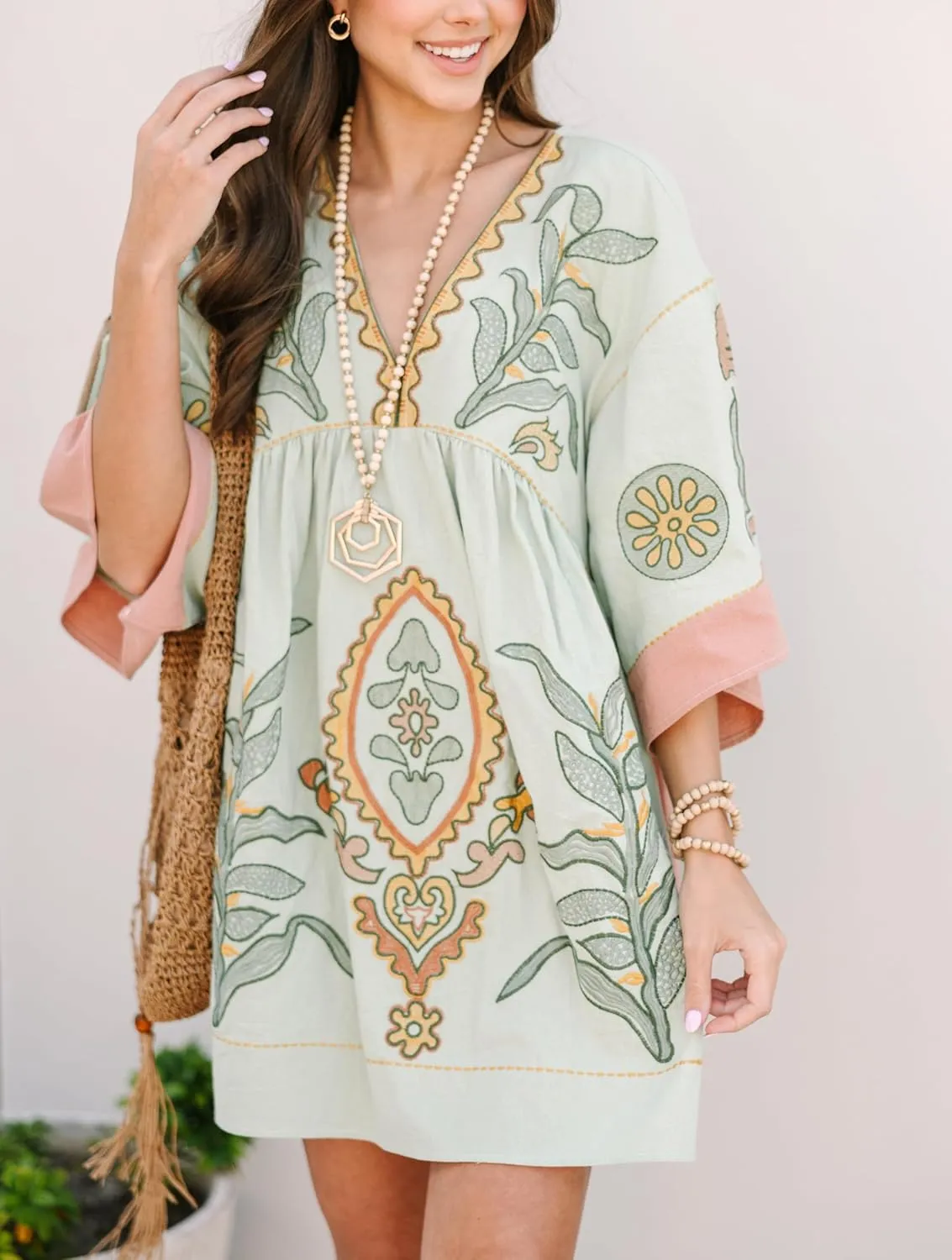 Womens Sundress Summer V Neck Short Tshirt Dress Y2k Floral Print Babydoll Sun Dresses Flowy Boho A Line Mini Dress