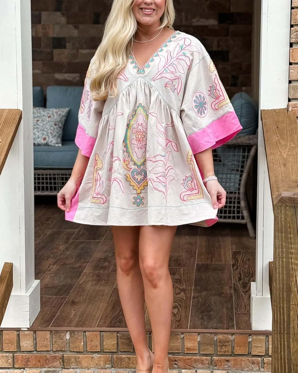 Womens Sundress Summer V Neck Short Tshirt Dress Y2k Floral Print Babydoll Sun Dresses Flowy Boho A Line Mini Dress